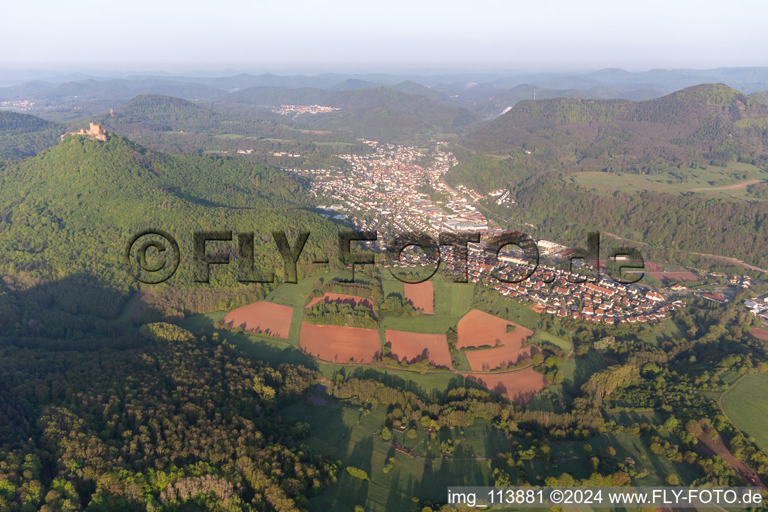 Annweiler am Trifels in the state Rhineland-Palatinate, Germany from the plane