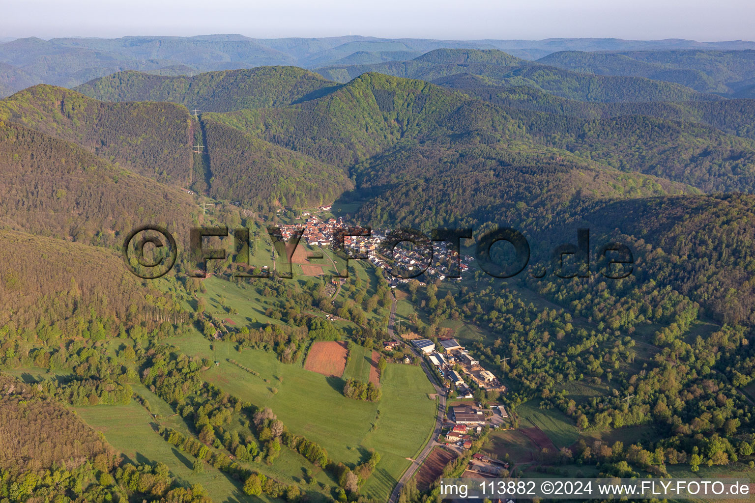 District Gräfenhausen in Annweiler am Trifels in the state Rhineland-Palatinate, Germany from above