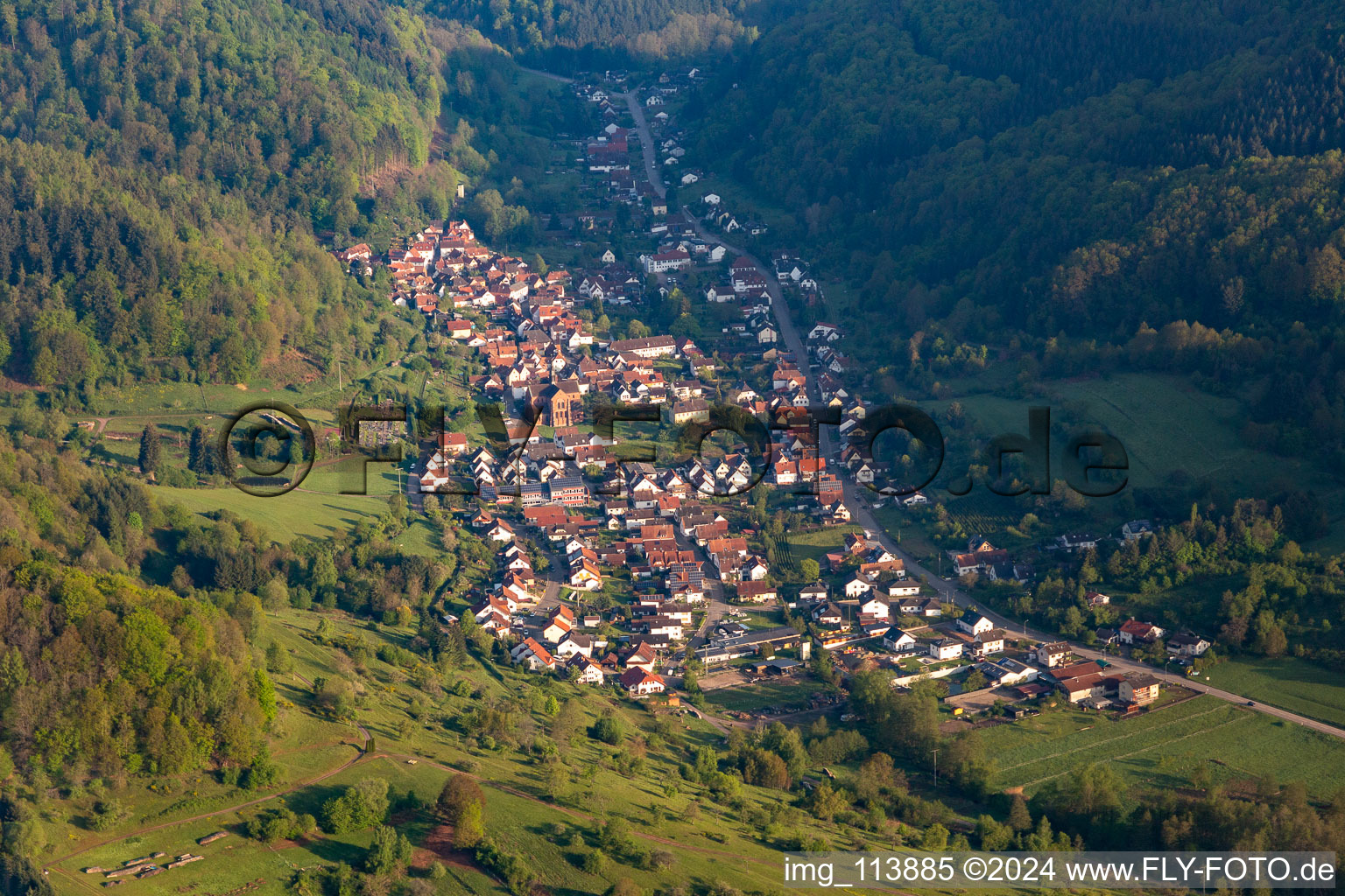 Eußerthal in the state Rhineland-Palatinate, Germany seen from a drone