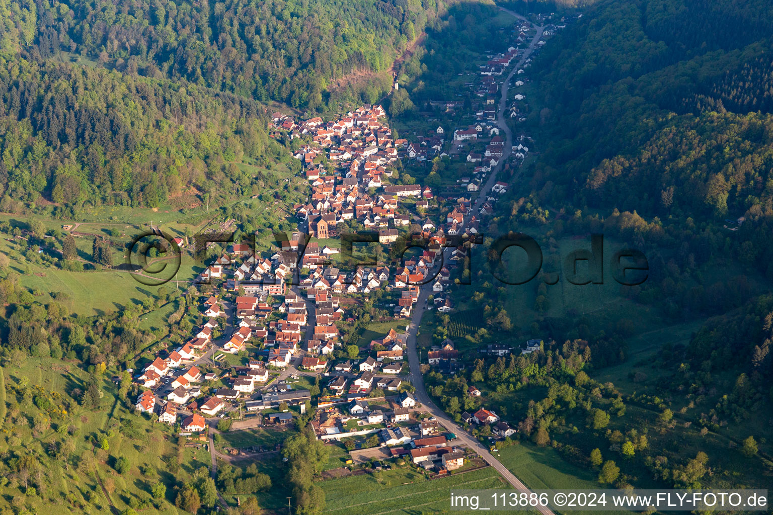 Aerial view of Eußerthal in the state Rhineland-Palatinate, Germany