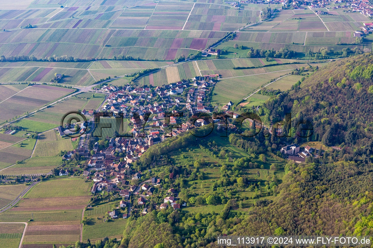 Gleisweiler in the state Rhineland-Palatinate, Germany from above