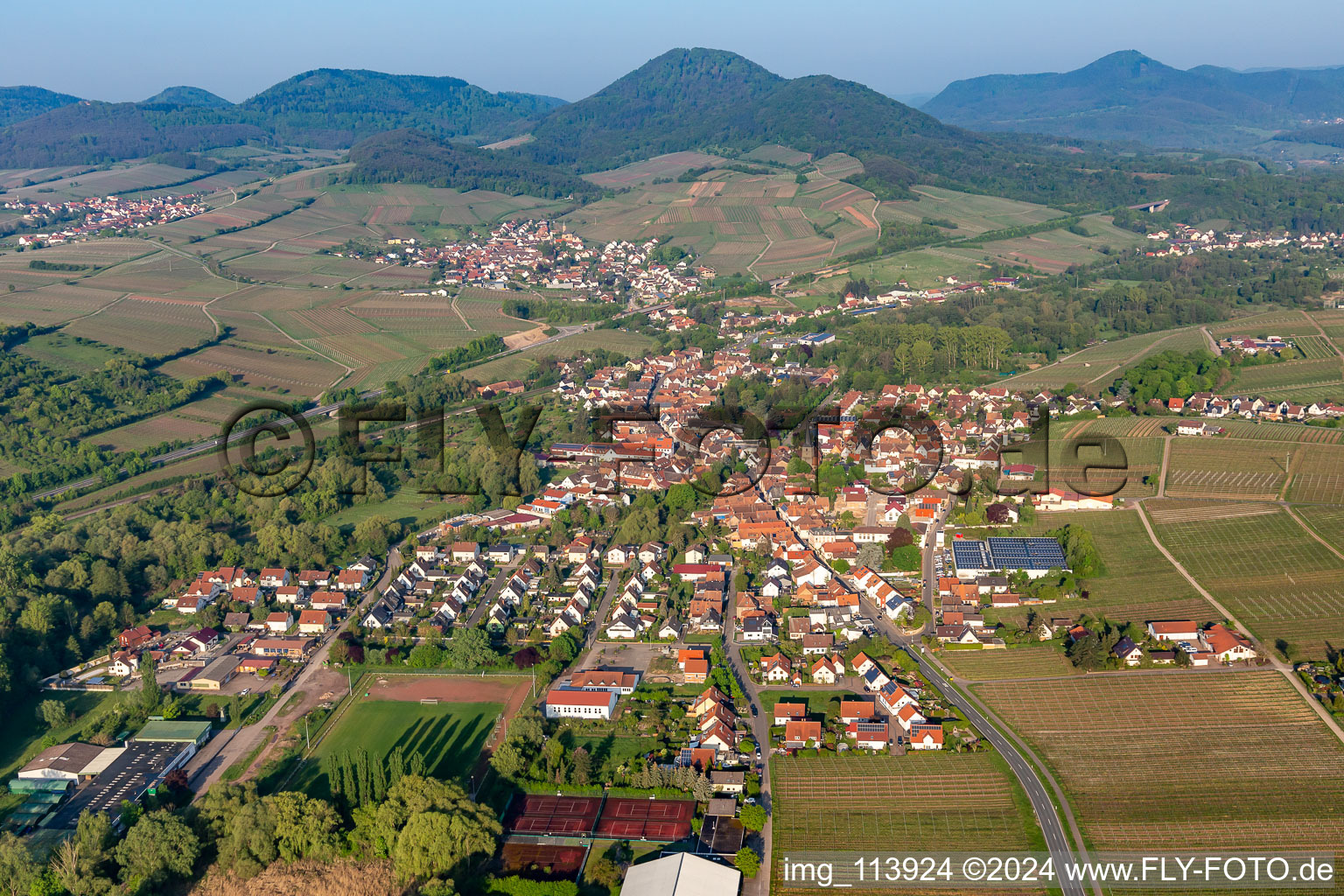 Siebeldingen in the state Rhineland-Palatinate, Germany from the drone perspective