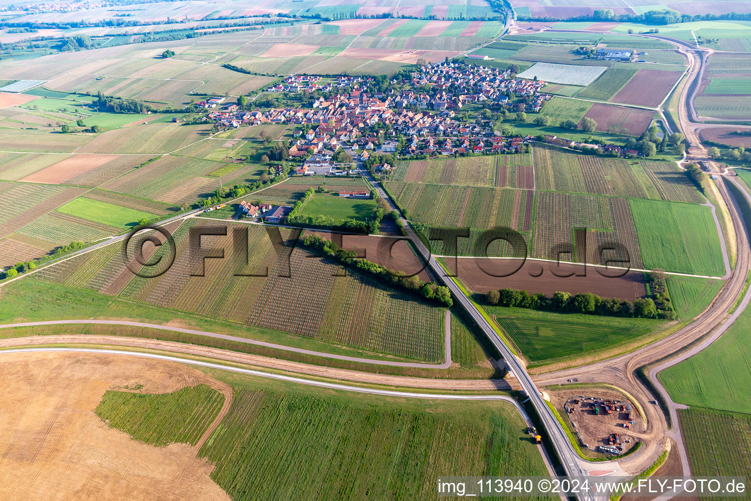 Aerial photograpy of Bypass construction site in Impflingen in the state Rhineland-Palatinate, Germany