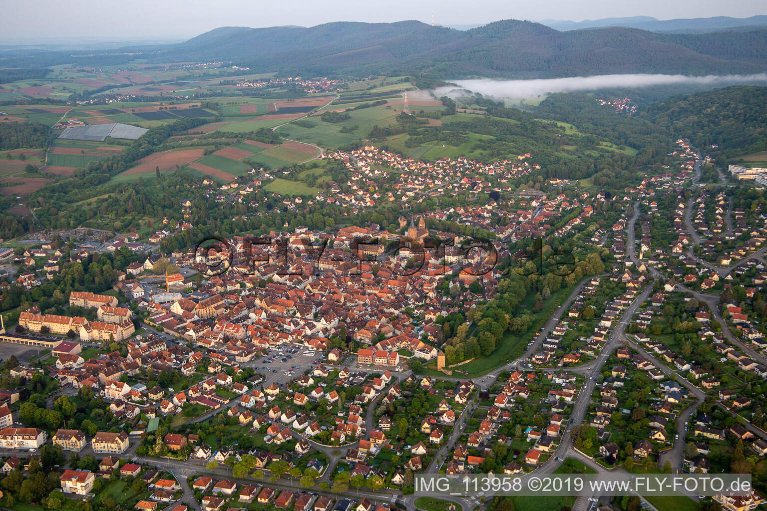 Wissembourg in the state Bas-Rhin, France seen from a drone