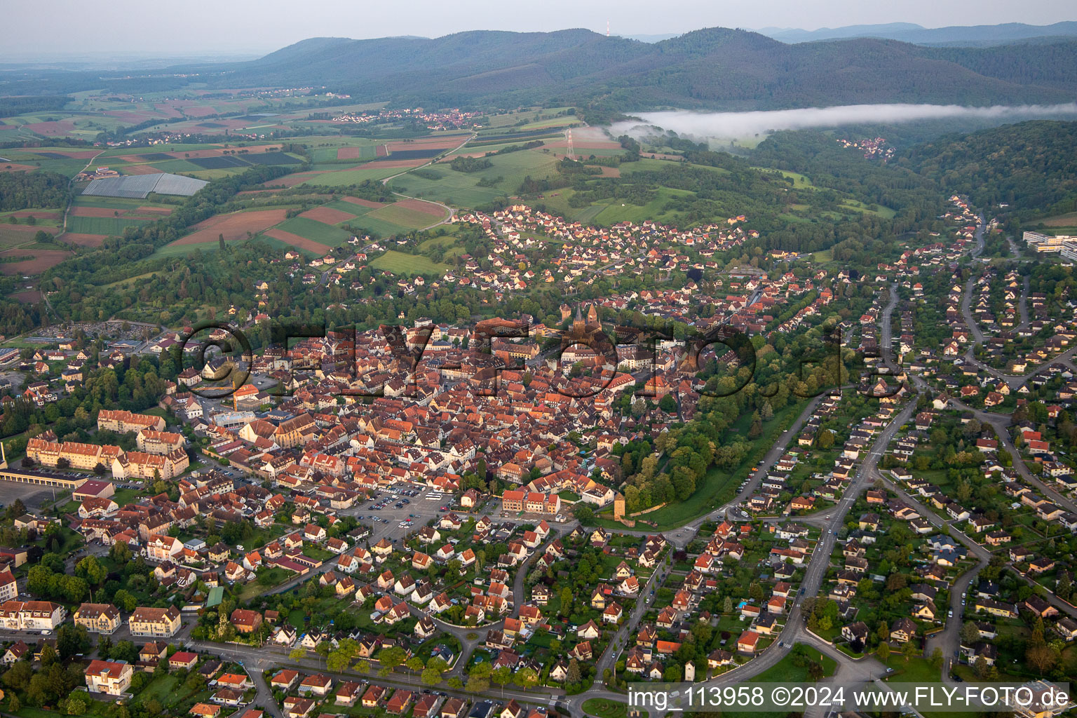 Wissembourg in the state Bas-Rhin, France seen from a drone