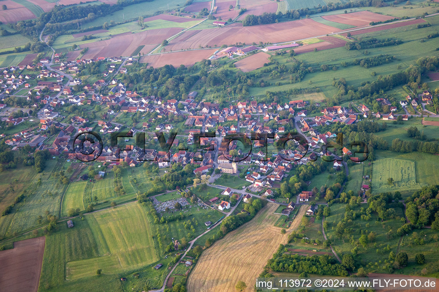 Oblique view of Preuschdorf in the state Bas-Rhin, France