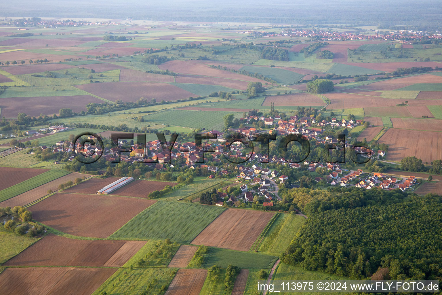 Bird's eye view of Kutzenhausen in the state Bas-Rhin, France