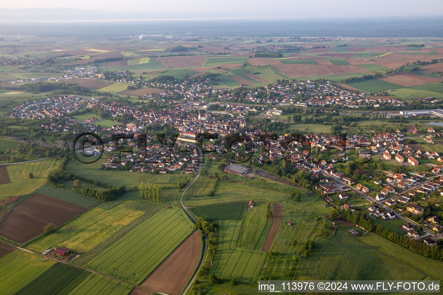 Soultz-sous-Forêts in the state Bas-Rhin, France from a drone