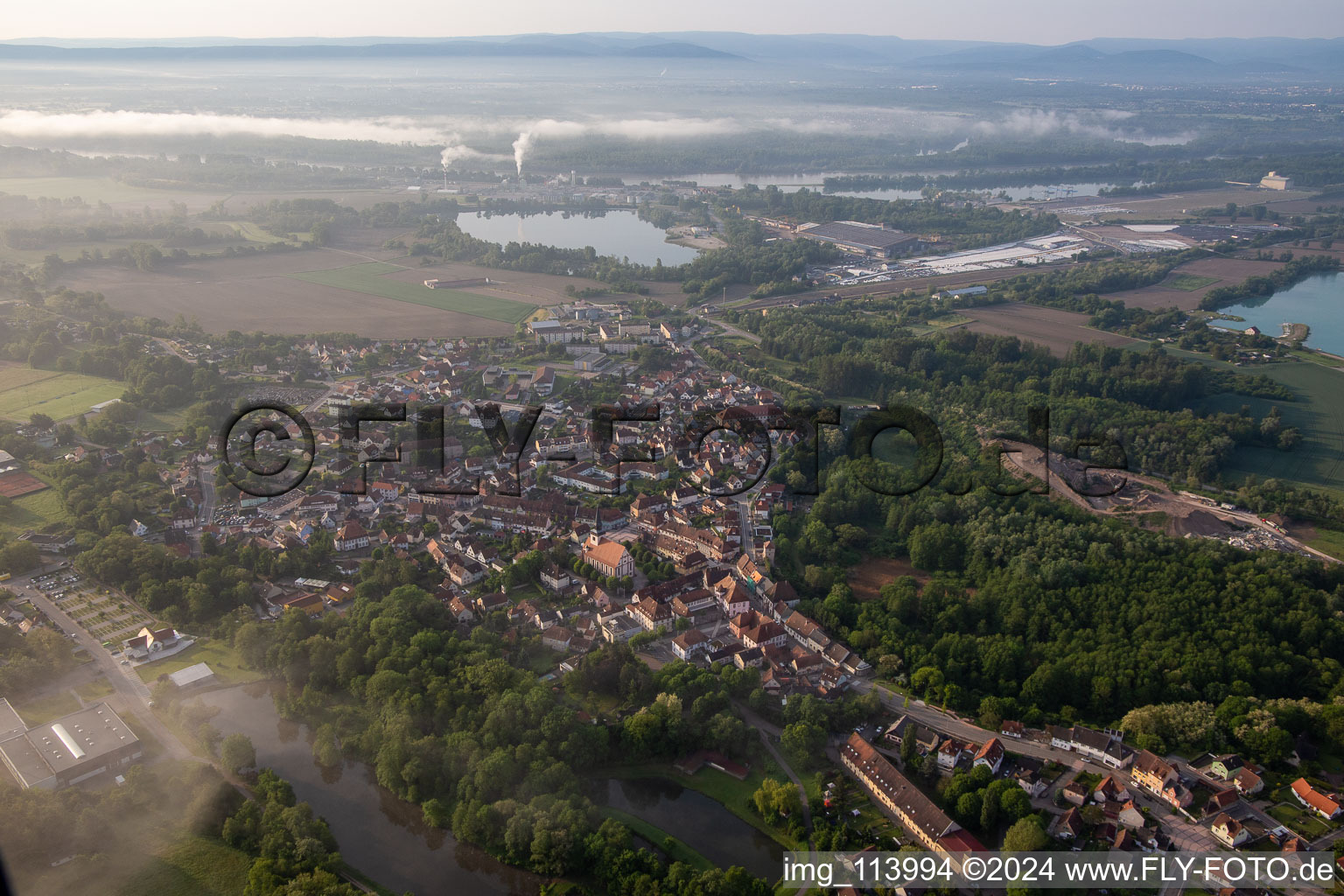 Lauterbourg in the state Bas-Rhin, France from the drone perspective