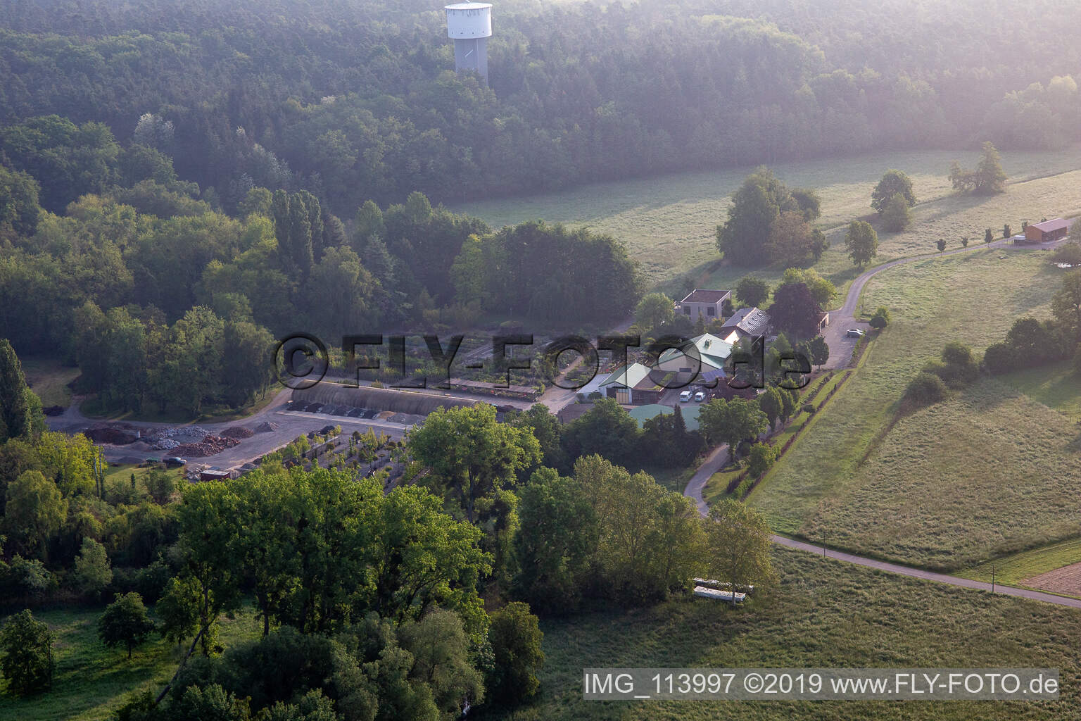Aerial view of Bienwald tree nursery / Greentec in Berg in the state Rhineland-Palatinate, Germany