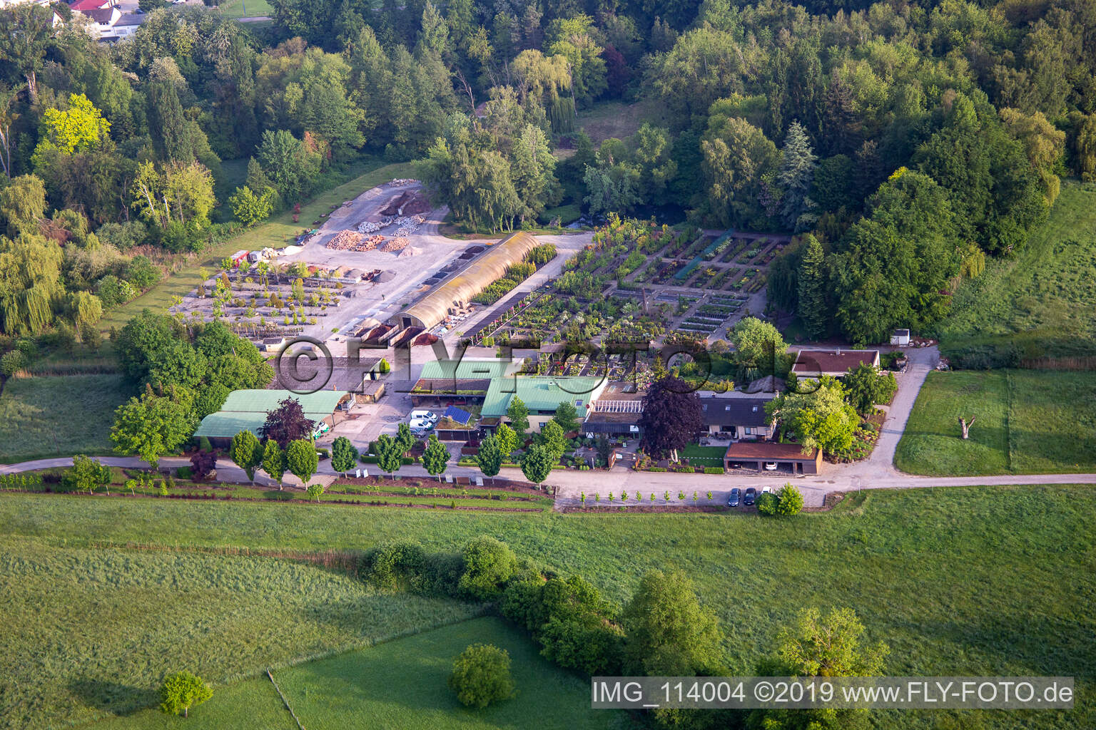 Oblique view of Bienwald tree nursery / Greentec in Berg in the state Rhineland-Palatinate, Germany