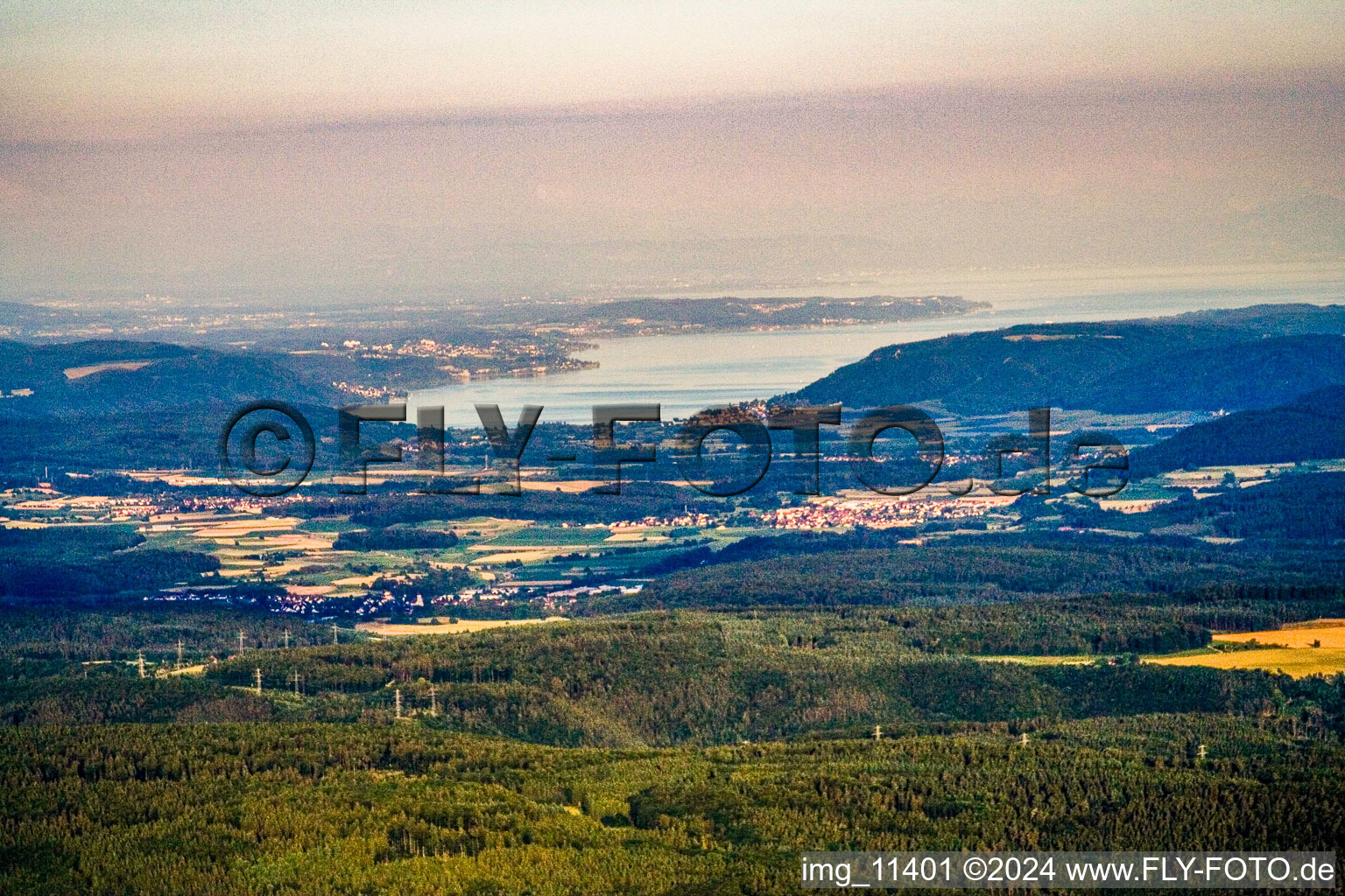 View of Lake Überlingen from the west in Stockach in the state Baden-Wuerttemberg, Germany