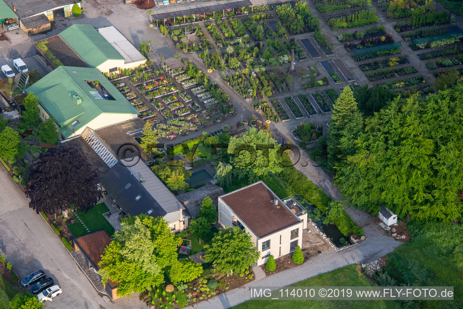 Bienwald tree nursery / Greentec in Berg in the state Rhineland-Palatinate, Germany seen from above