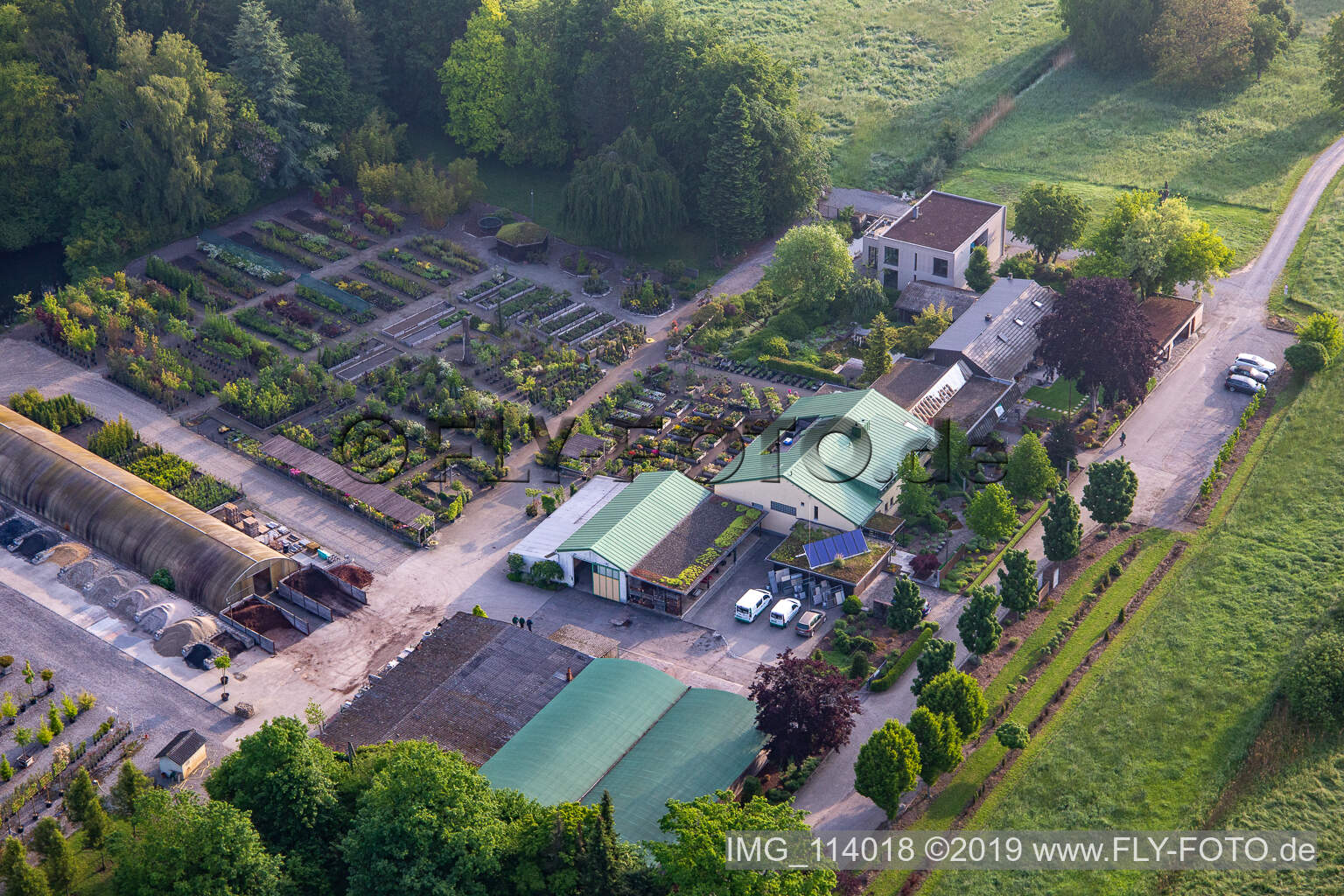 Bienwald tree nursery / Greentec in Berg in the state Rhineland-Palatinate, Germany from the plane