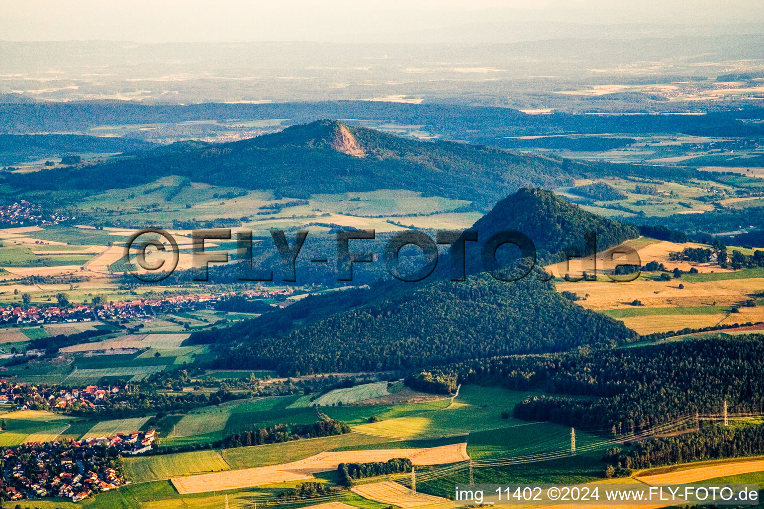 View of the Hegau from the northeast in the district Leipferdingen in Geisingen in the state Baden-Wuerttemberg, Germany