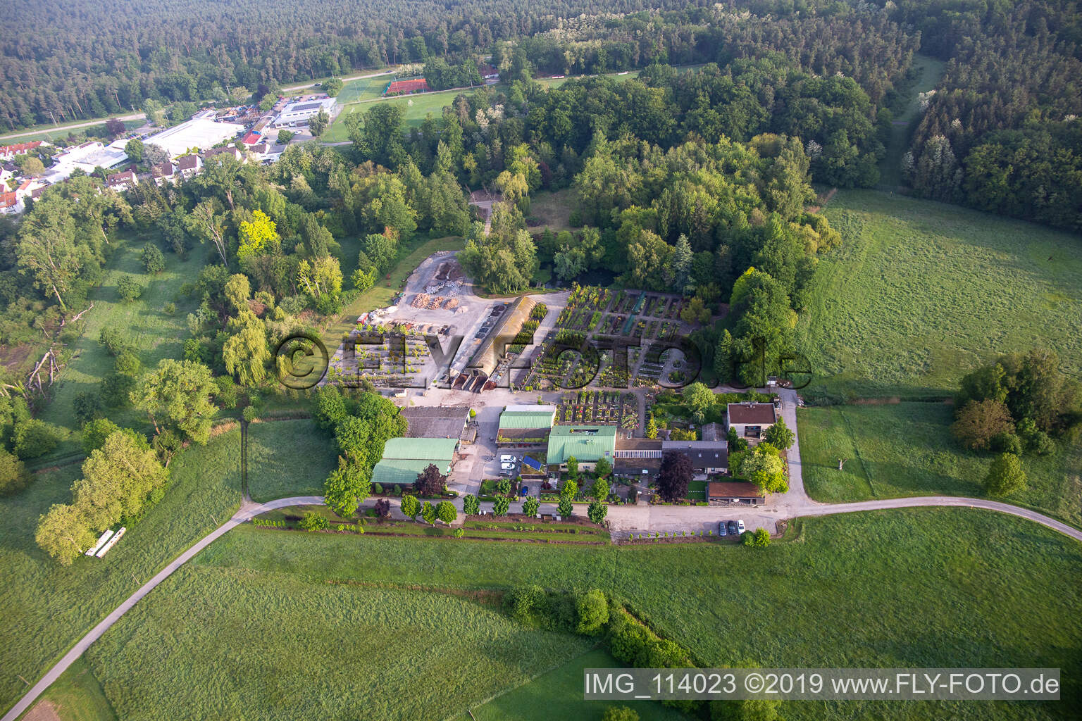 Bienwald tree nursery / Greentec in Berg in the state Rhineland-Palatinate, Germany viewn from the air