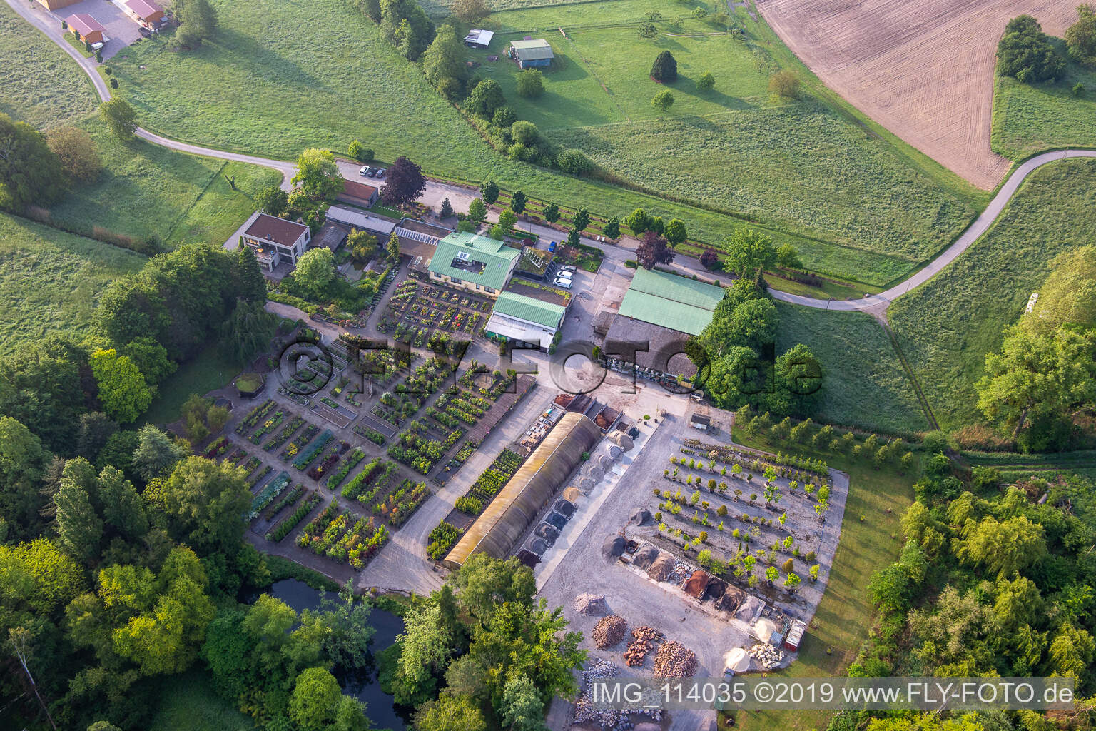 Drone recording of Bienwald tree nursery / Greentec in Berg in the state Rhineland-Palatinate, Germany