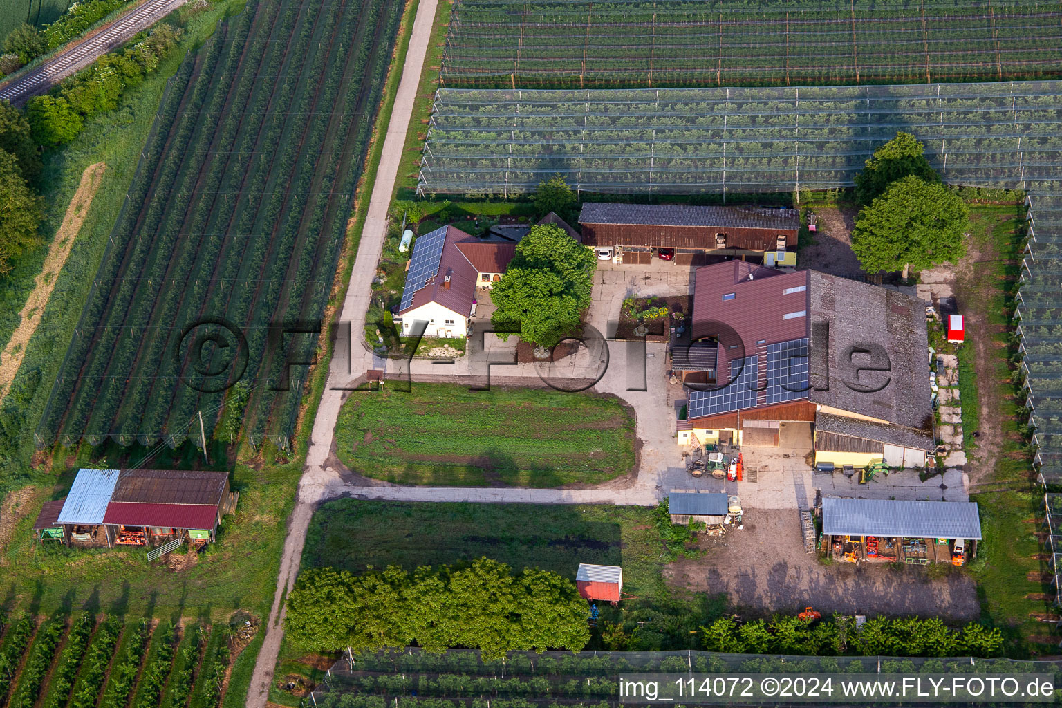 Gensheimer Fruit and Asparagus Farm in Steinweiler in the state Rhineland-Palatinate, Germany from above