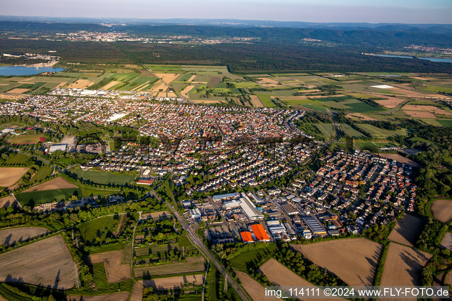 From the west in the district Mörsch in Rheinstetten in the state Baden-Wuerttemberg, Germany