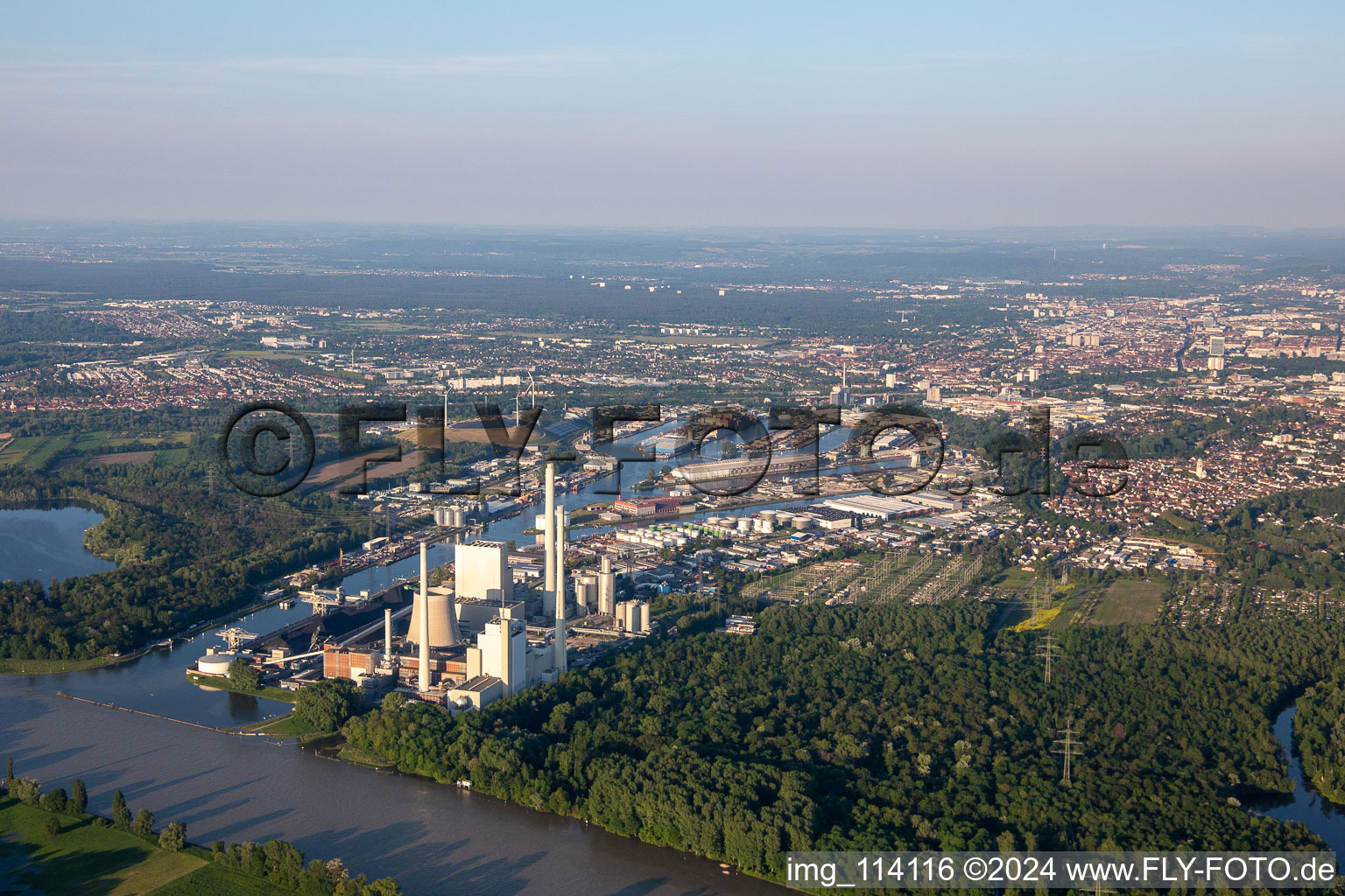 Aerial view of District Rheinhafen in Karlsruhe in the state Baden-Wuerttemberg, Germany