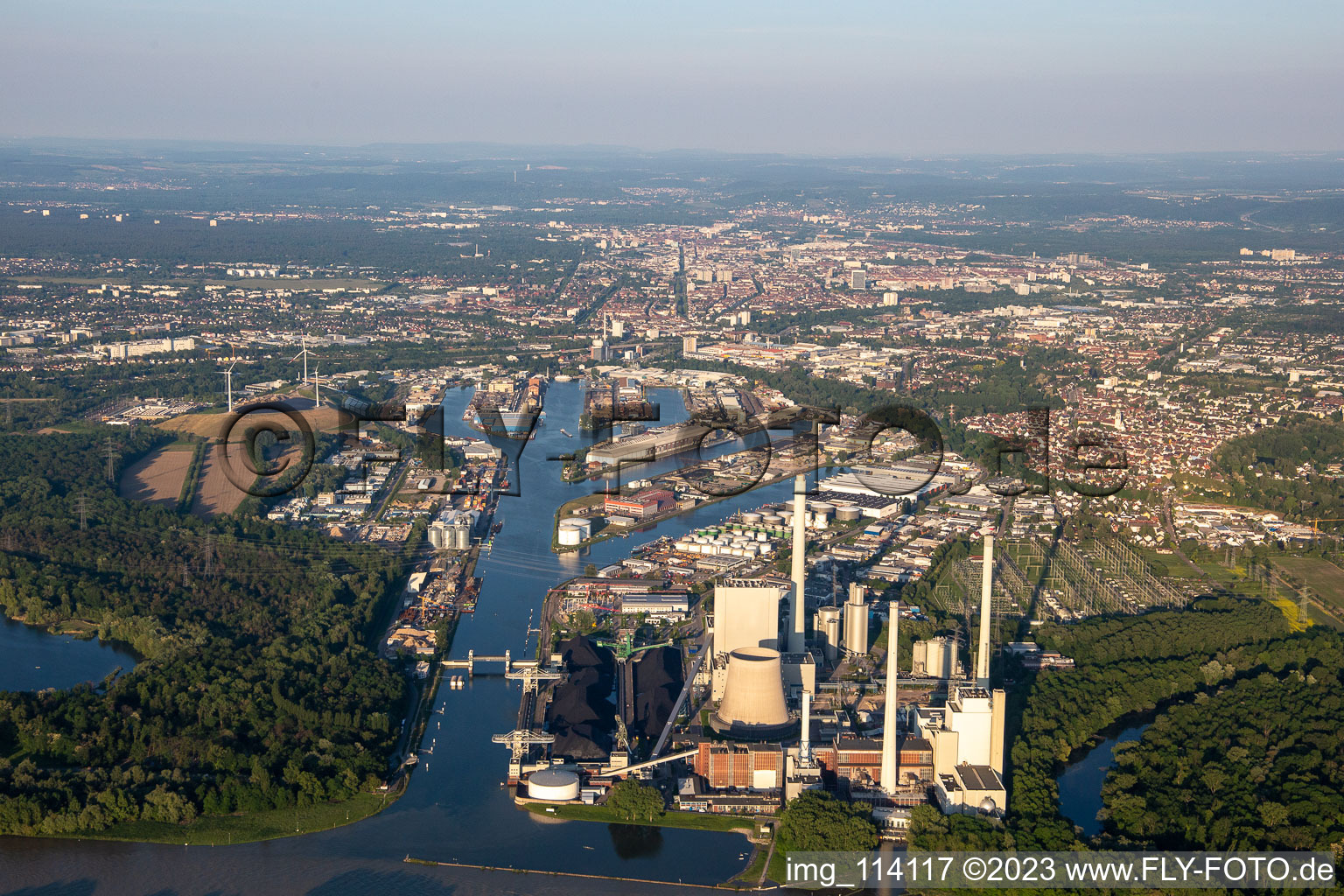 Aerial photograpy of District Rheinhafen in Karlsruhe in the state Baden-Wuerttemberg, Germany