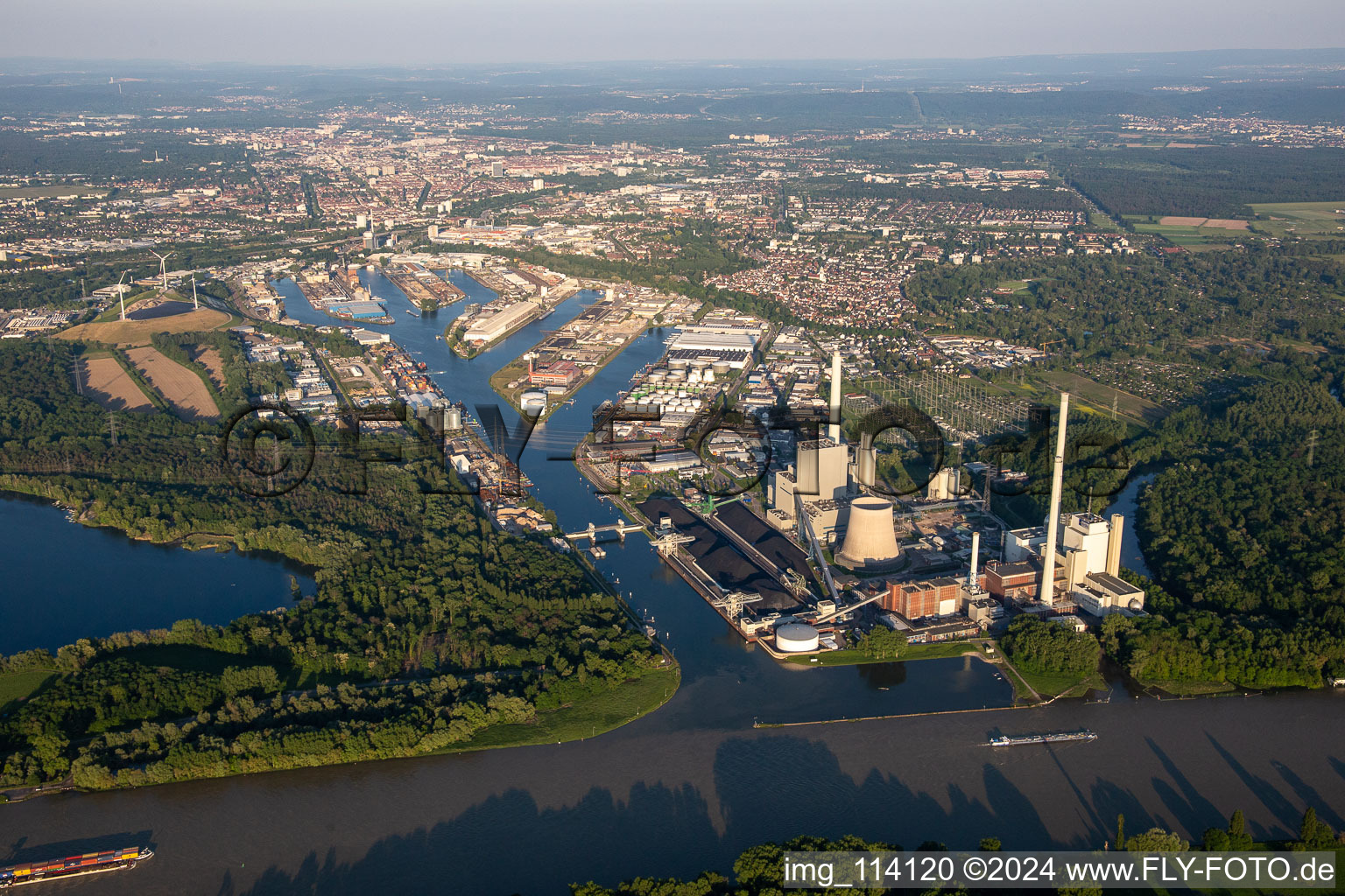 Oblique view of District Rheinhafen in Karlsruhe in the state Baden-Wuerttemberg, Germany