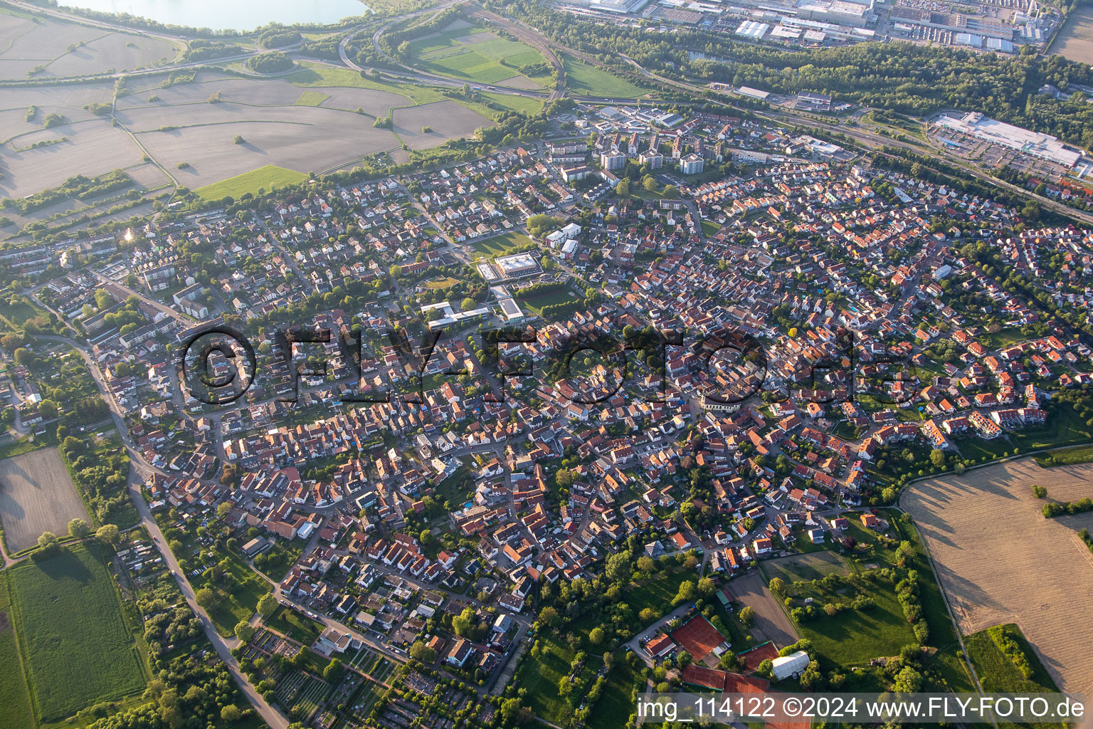 Drone image of District Maximiliansau in Wörth am Rhein in the state Rhineland-Palatinate, Germany