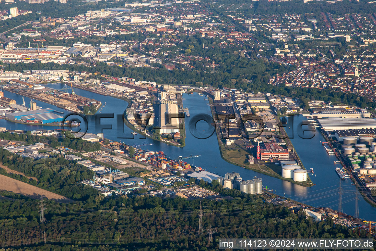 District Rheinhafen in Karlsruhe in the state Baden-Wuerttemberg, Germany from above