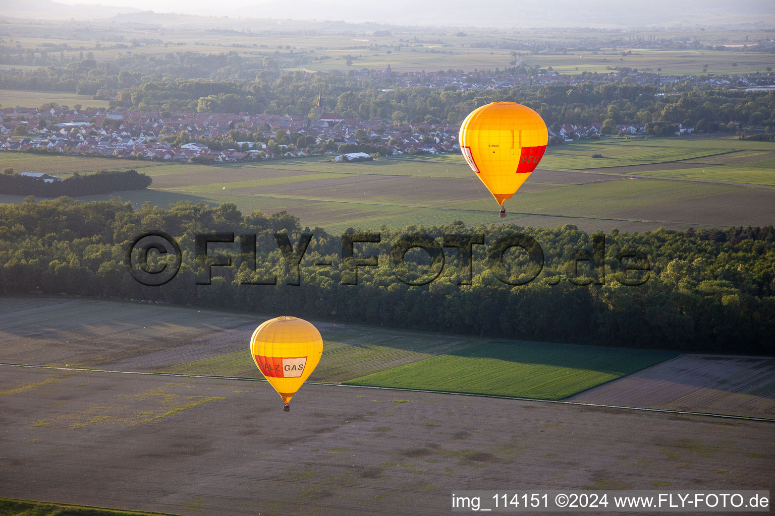 Aerial photograpy of Pfalzgas twin balloons in Kandel in the state Rhineland-Palatinate, Germany