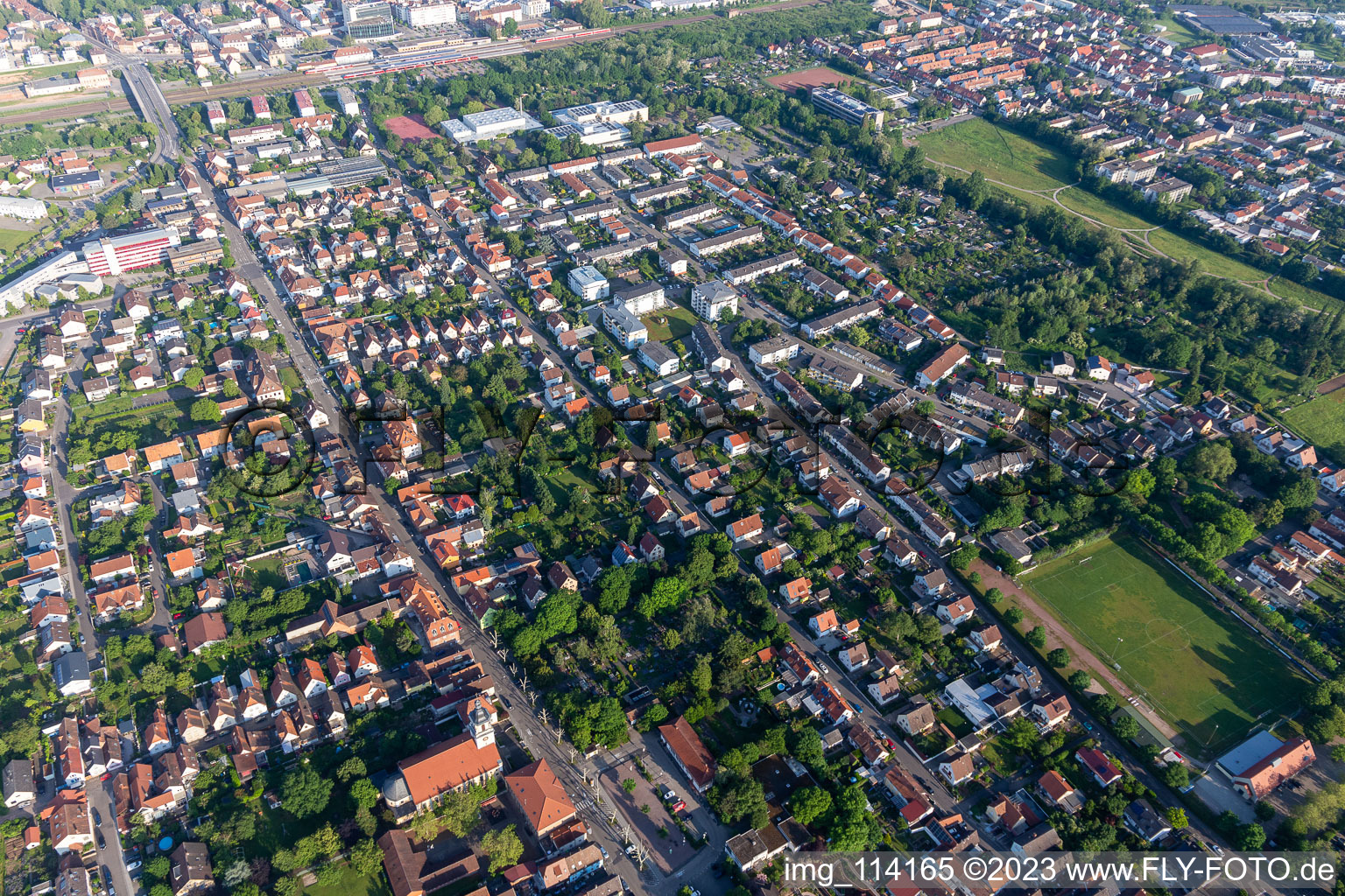 Oblique view of District Queichheim in Landau in der Pfalz in the state Rhineland-Palatinate, Germany