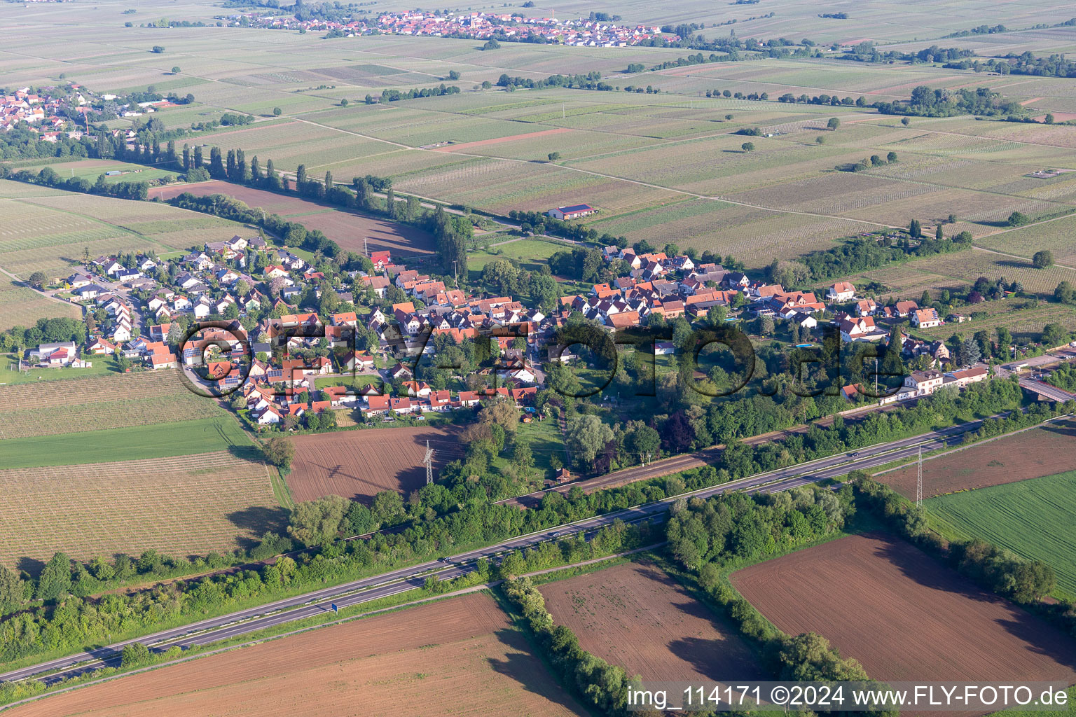 Drone recording of Knöringen in the state Rhineland-Palatinate, Germany