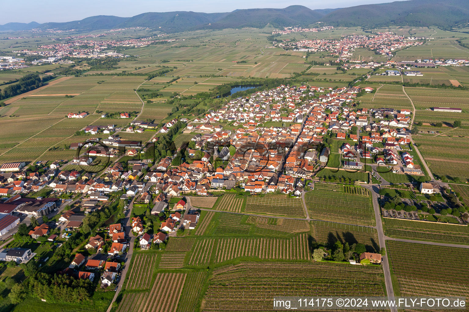 Kirrweiler in the state Rhineland-Palatinate, Germany seen from above