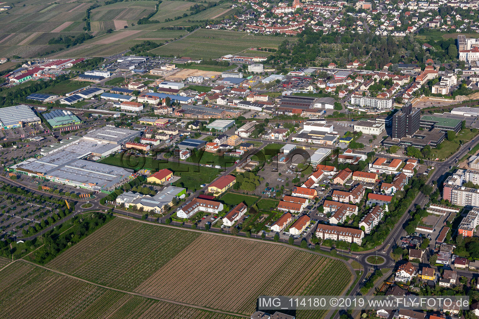 Neustadt an der Weinstraße in the state Rhineland-Palatinate, Germany from the plane