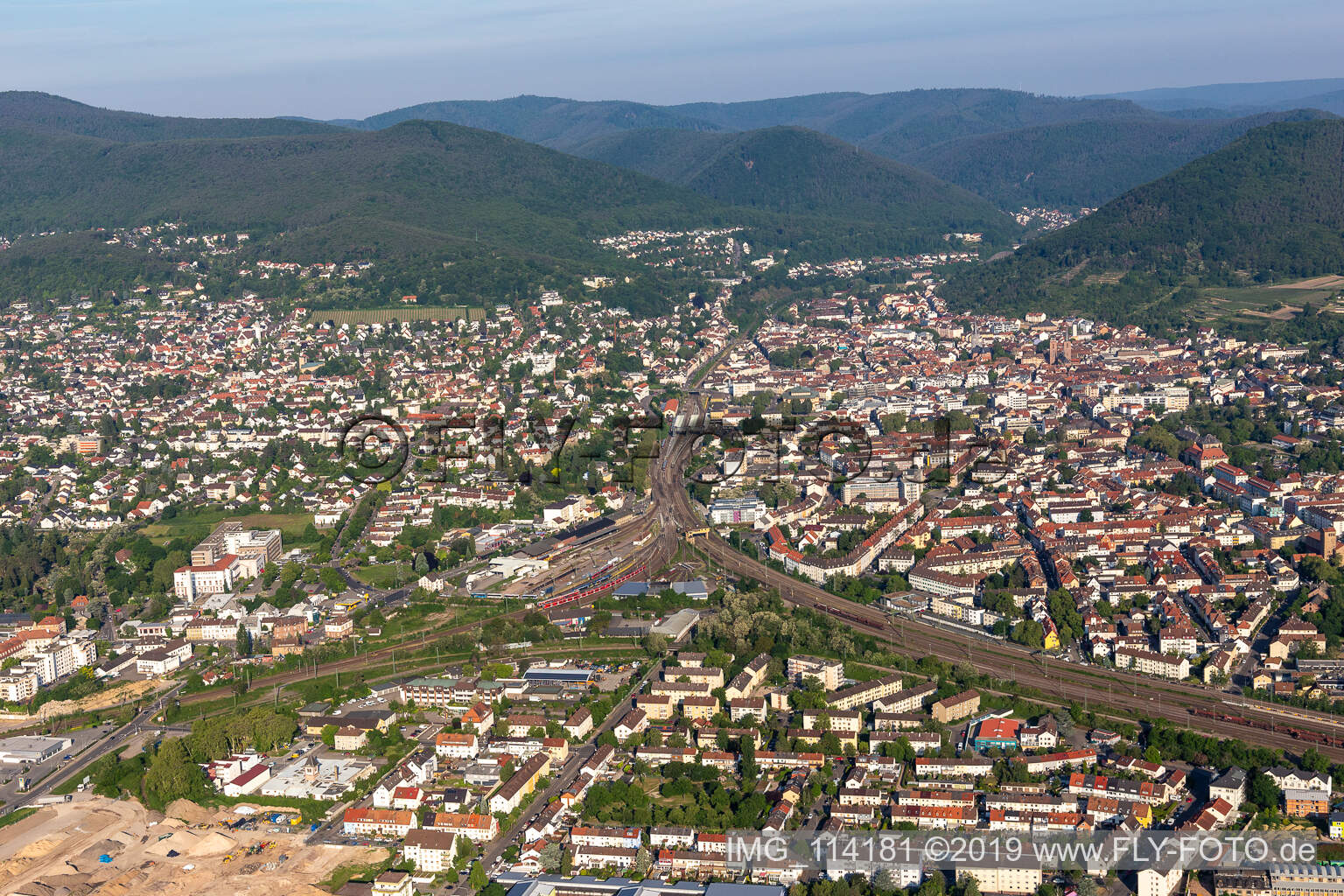 Bird's eye view of Neustadt an der Weinstraße in the state Rhineland-Palatinate, Germany