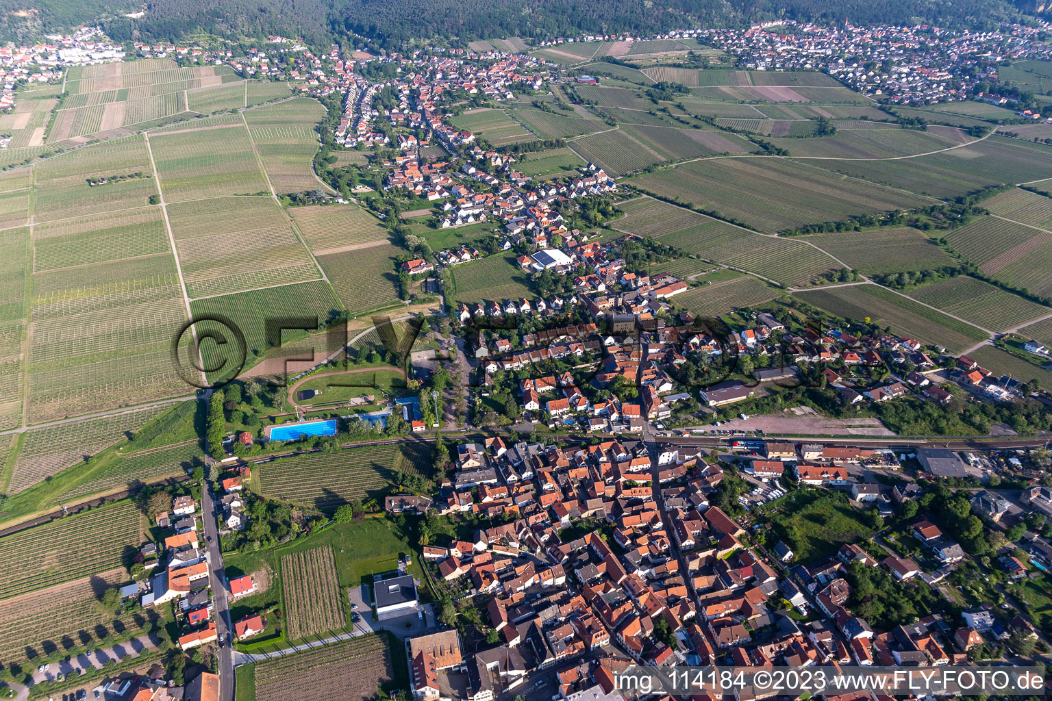 Aerial photograpy of District Mußbach in Neustadt an der Weinstraße in the state Rhineland-Palatinate, Germany