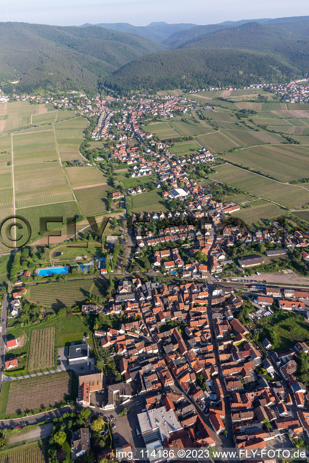 Oblique view of District Mußbach in Neustadt an der Weinstraße in the state Rhineland-Palatinate, Germany