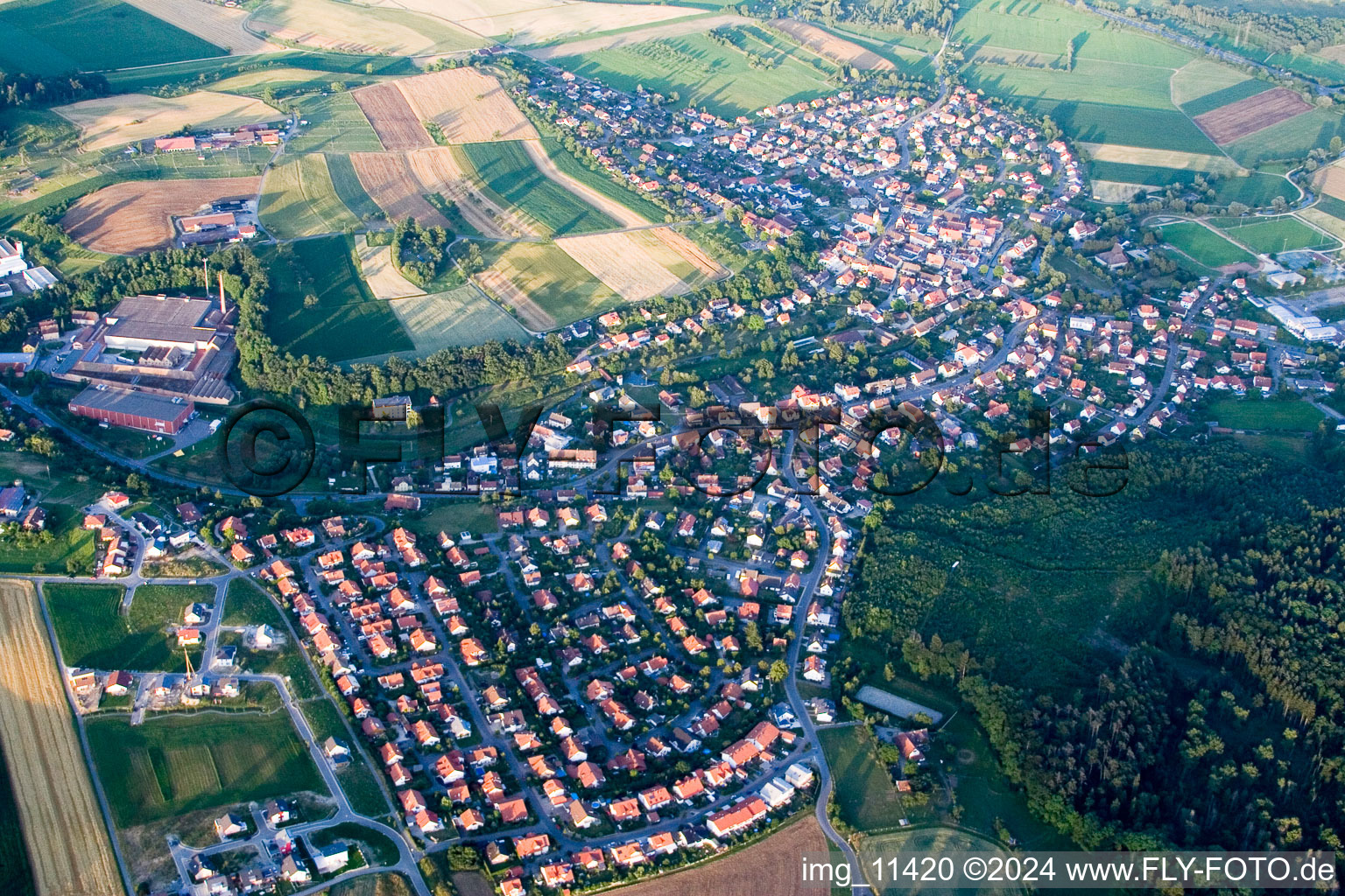 Town View of the streets and houses of the residential areas in Volkertshausen in the state Baden-Wurttemberg, Germany