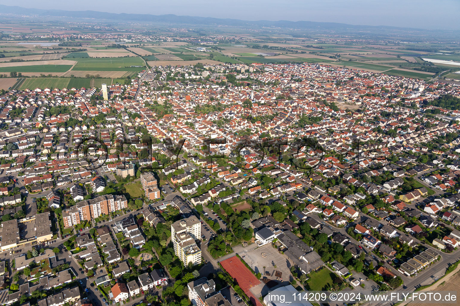 Oblique view of Mutterstadt in the state Rhineland-Palatinate, Germany