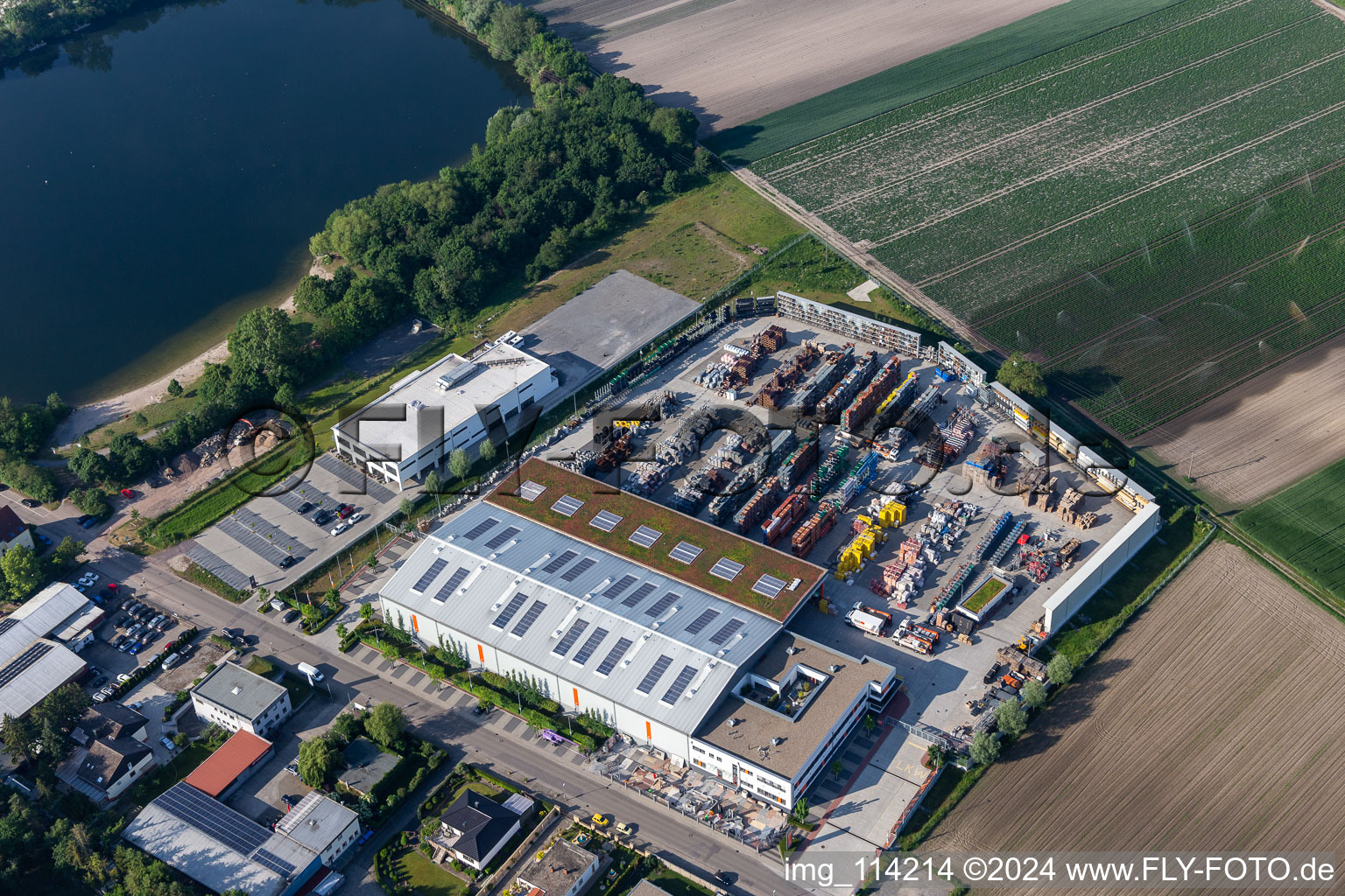 Aerial view of Union Bauzentrum Hornbach in Neuhofen in the state Rhineland-Palatinate, Germany