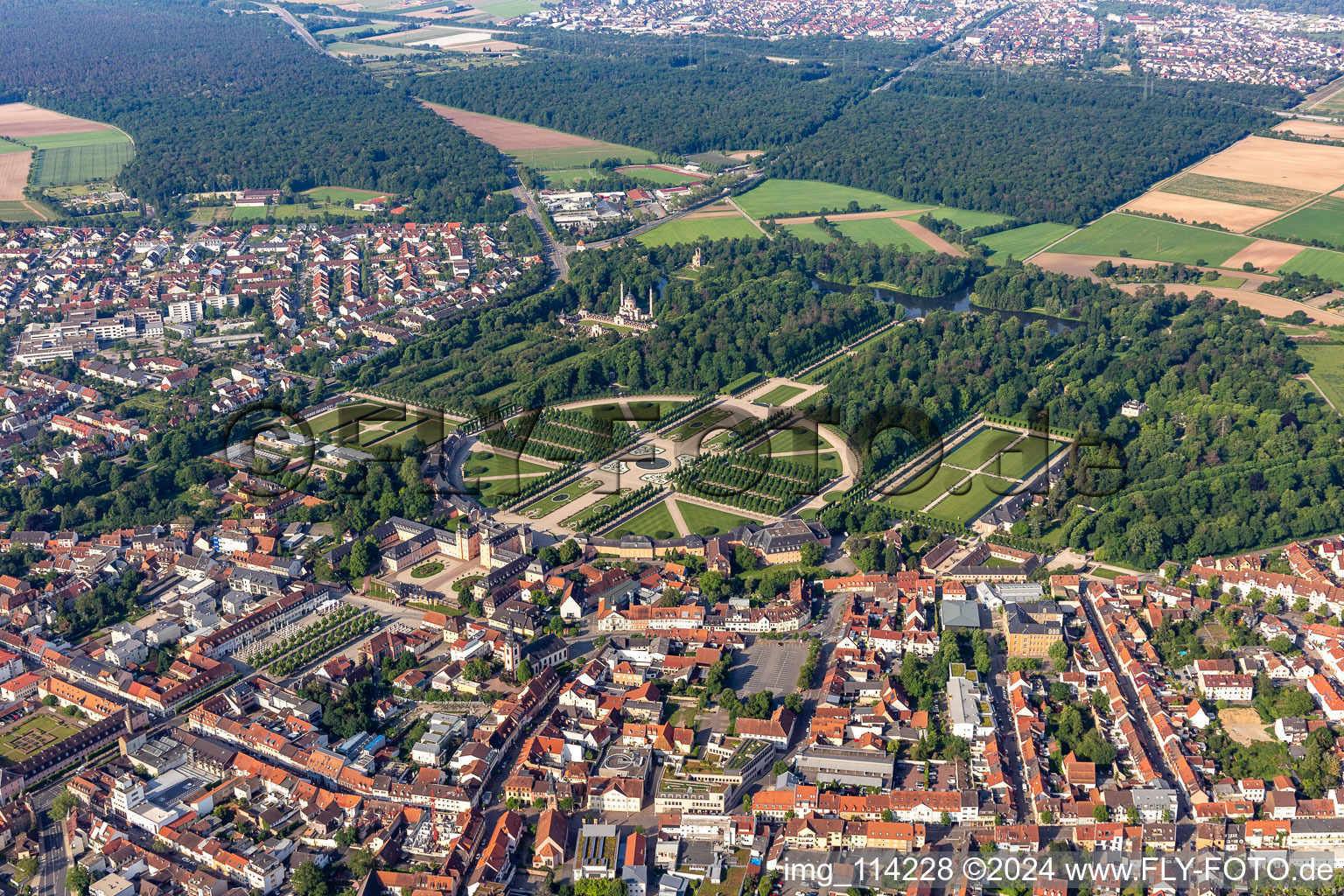 Aerial view of Castle Garden in Schwetzingen in the state Baden-Wuerttemberg, Germany