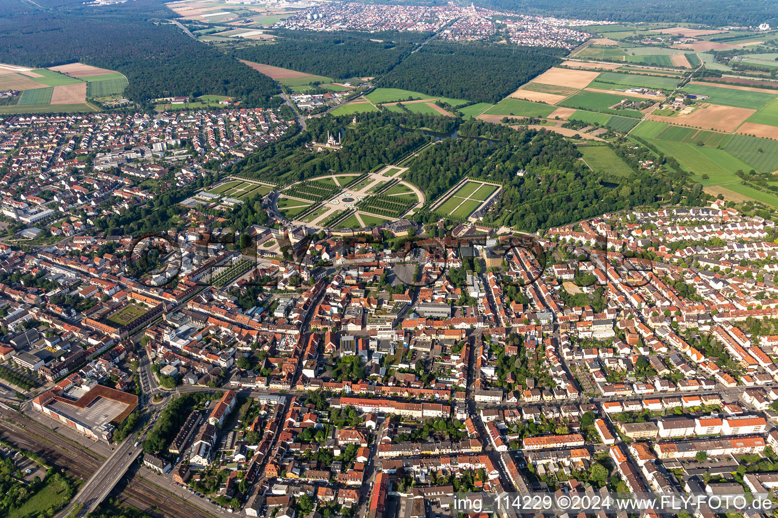 Aerial photograpy of Castle Garden in Schwetzingen in the state Baden-Wuerttemberg, Germany