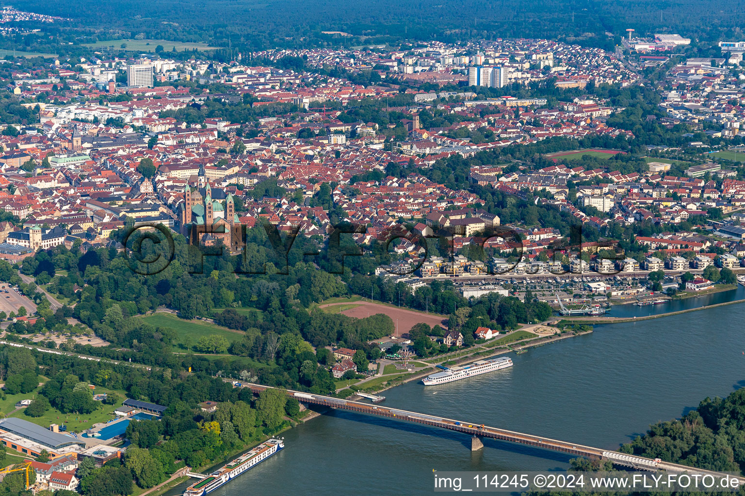 Aerial view of Rhine Bridge B39 in Speyer in the state Rhineland-Palatinate, Germany