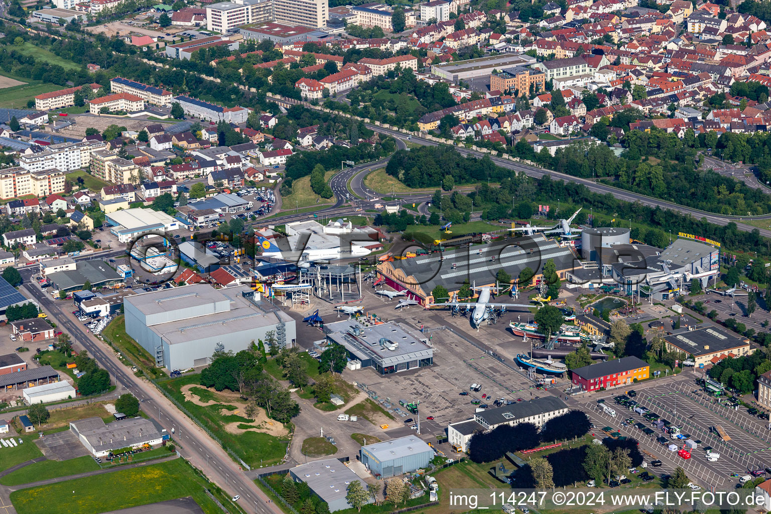 Aerial view of Technology Museum in Speyer in the state Rhineland-Palatinate, Germany