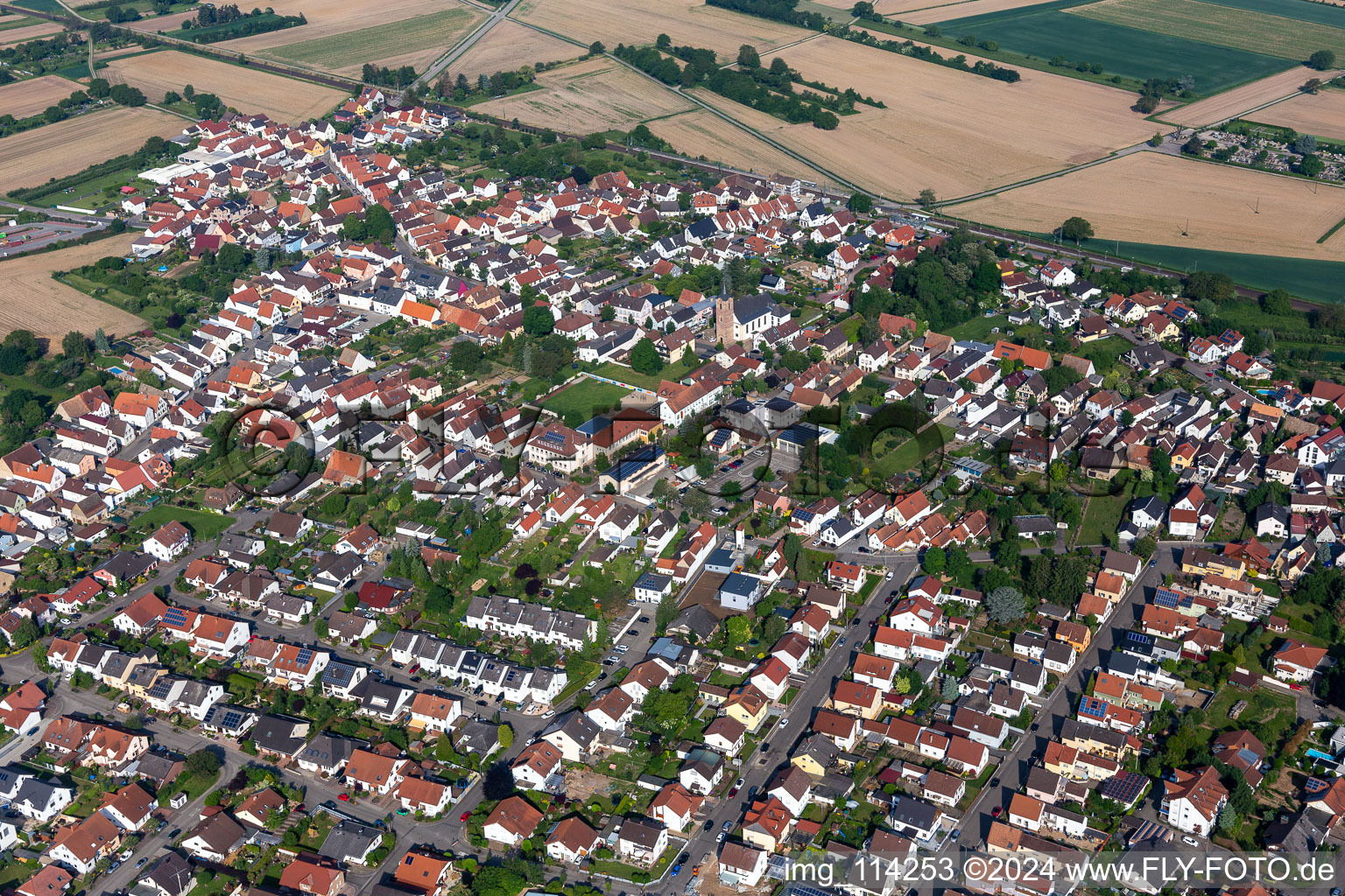 District Heiligenstein in Römerberg in the state Rhineland-Palatinate, Germany viewn from the air