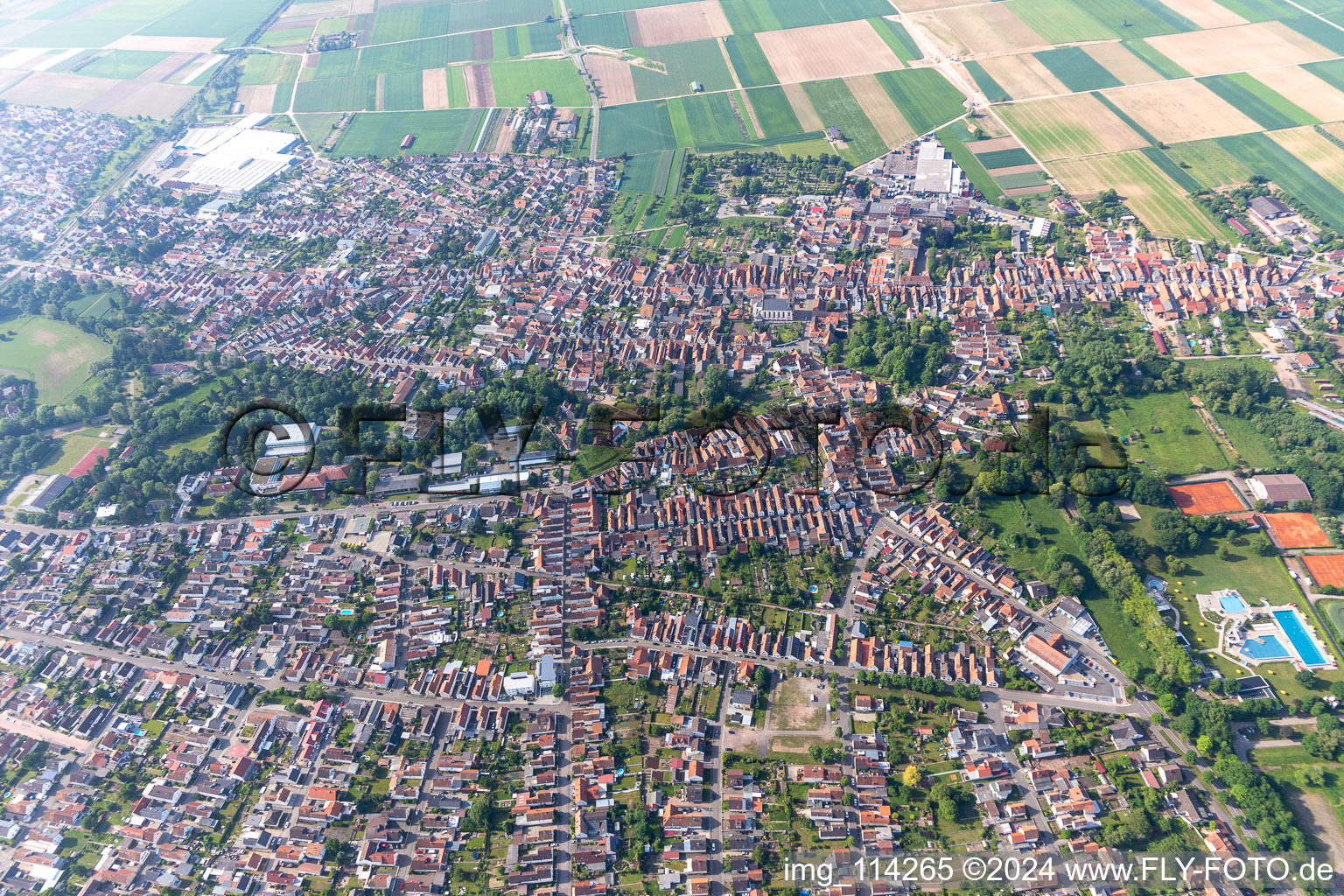 Bellheim in the state Rhineland-Palatinate, Germany seen from above