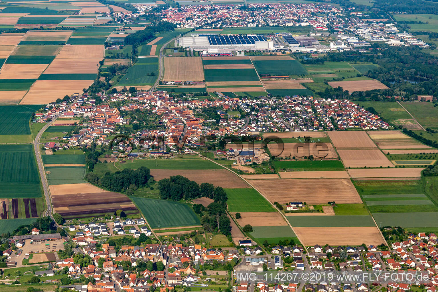 Bird's eye view of Ottersheim bei Landau in the state Rhineland-Palatinate, Germany