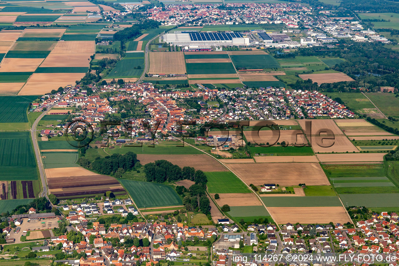 Bird's eye view of Ottersheim bei Landau in the state Rhineland-Palatinate, Germany