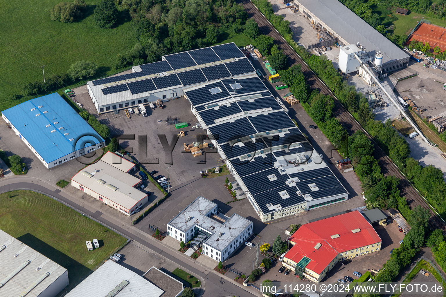 Aerial view of Große Ahlmühle industrial area in Rohrbach in the state Rhineland-Palatinate, Germany