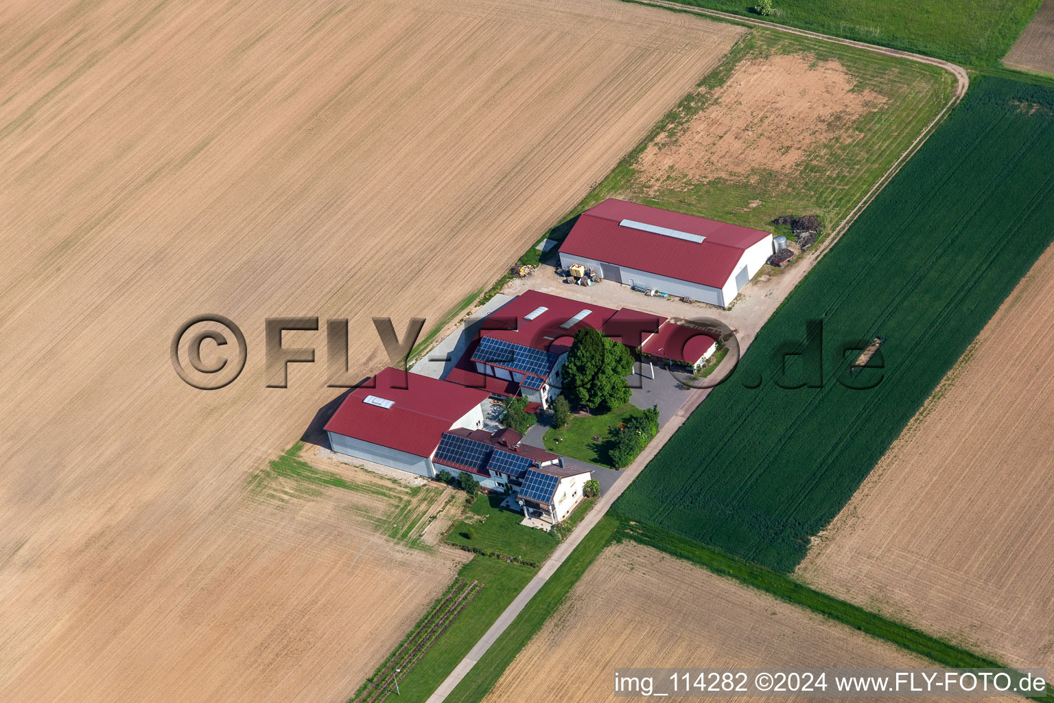 Aerial view of Rosenhof Wine and Sparkling Wine Estate in Steinweiler in the state Rhineland-Palatinate, Germany