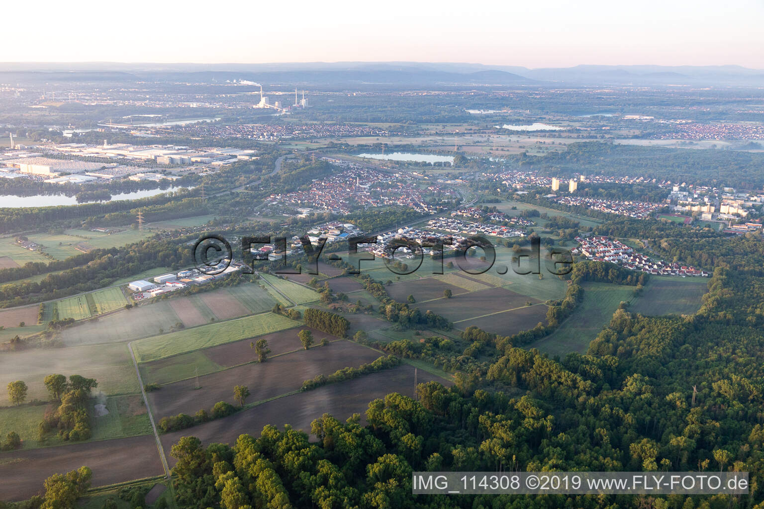 Jockgrim in the state Rhineland-Palatinate, Germany from the plane